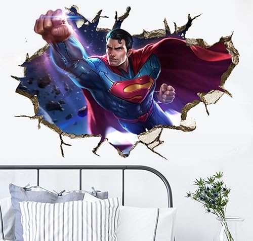3d Wand Piercing Superman Wandaufkleber Wohnzimmer Dekoration Hintergrund Wandaufkleber 60,90cm von NYCK