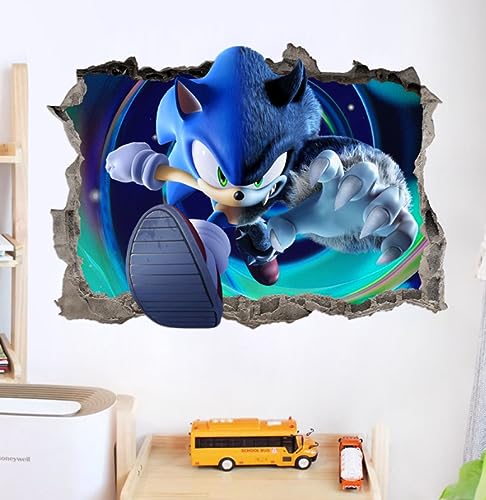 Sonic Wandaufkleber, Kinderzimmer Graffiti Dekoration, 3d Gebrochene Wand Cartoon Spiel, Pvc Selbstklebendes Papier, Abnehmbar 50,70cm von NYCK
