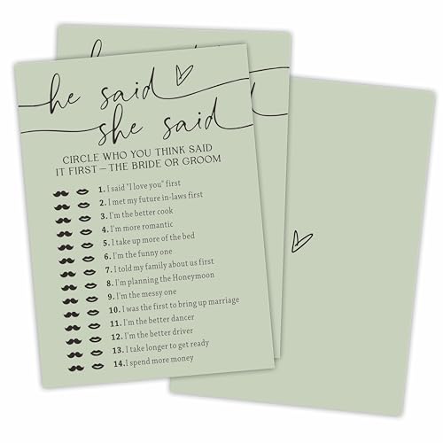 NYCTUG Minimalism He Said She Said Spielkarten für Hochzeitsfeier, Moosgrün, Brautparty, Mr & Mrs, Brautpaar, Verlobungsparty, Gastgeschenk und Zubehör (30 Stück) - C05 von NYCTUG