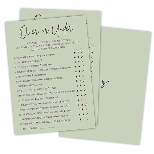 NYCTUG Minimalismus über oder unter Spielkarten für Hochzeitsfeier, Moosgrün, Brautparty, Mr & Mrs, Brautpaar, Verlobungsparty, Gastgeschenk und Zubehör (30 Stück) - C04 von NYCTUG