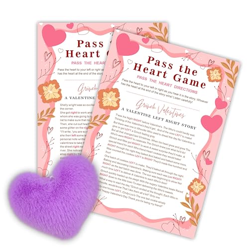 NYCTUG Valentinstagsspiel – Pass-The Heart, 2 Links-Rechts-Spielkarten & 1 flauschiges Herz, Gruppen-Preisspiel & Partygeschenk (Lavendel) – A08 von NYCTUG