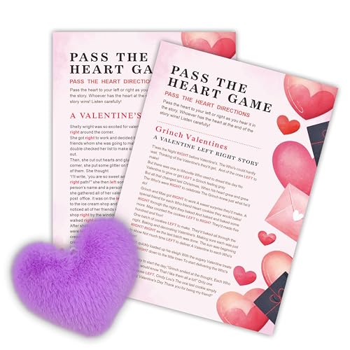 NYCTUG Valentinstagsspiel – Pass-The Heart, 2 Links-Rechts-Spielkarten & 1 flauschiges Herz, Gruppen-Preisspiel & Partygeschenk (Lavendel) – A10 von NYCTUG