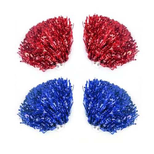 NYGGTYK 2 Paar Cheerleader-Blumensträuße, Bunte Cheerleader-Pompons, Mit Filamenten Verschlüsselte Blumensträuße, Jubel-Requisiten, Geeignet Für Sport-Jubel Und Tanzen (Rot, Blau) von NYGGTYK