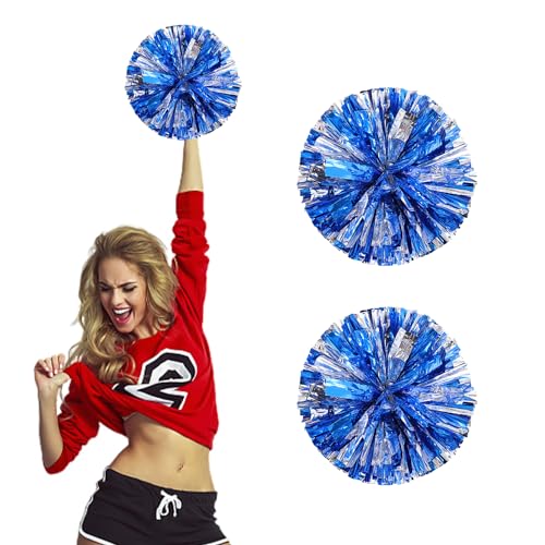 NYGGTYK 2 Stück Cheerleader-Pompons, Glänzend Blaue Metall-Pompons, Blaue Und Silberne Cheerleader-Pompons, Jubel-Pompons, Geeignet Für Sportveranstaltungen Und Wettkämpfe von NYGGTYK