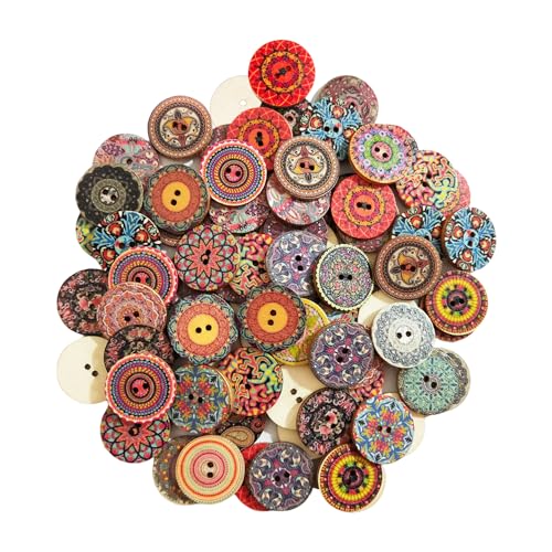 50 Bunte Holzknöpfe, 25 mm, Personalisiert, Exquisit, Retro, Rund, Natürlich, DIY-Zubehör von NYGGTYK