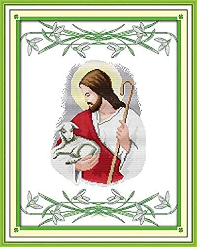 Kreuzstich Stickpackungen Vorgedruckt Set Erwachsene, Jesus hält die Schafe,40×50cm,Stickvorlagen Stickbilder Kreuzstich Stickpackung Sticken Starter Set für Erwachsene Kinder AnfäNger von NYIXIA