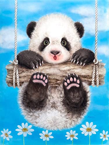 Kreuzstich Stickpackungen Vorgedruckt Set Erwachsene, Panda-Schaukel,40×50cm,Stickvorlagen Stickbilder Kreuzstich Stickpackung Sticken Starter Set für Erwachsene Kinder AnfäNger von NYIXIA