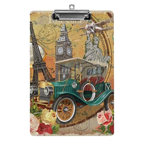 Retro-Eiffelturm Klemmbretter A4 Klemmbrettmappe Schreibbrett Zwischenablage Mit Low Profile Clip Retro-Eiffelturm Klemmbretter A4 Klemmbrettmappe Schreibbrett Zwischenablage Mit Low Profile Clip von NYKVTG