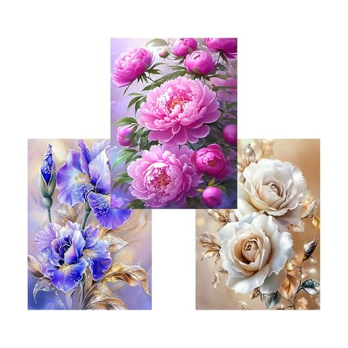 NYSDYSMYX 3 Stück Blume Diamond Painting Bilder,Flower Diamant Painting Erwachsene,Diamants Painting Erwachsene Für Home Wand Decor,Frauen Geschenk. (flower) von NYSDYSMYX