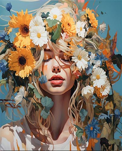 NYSDYSMYX Frau Malen Nach Zahlen Erwachsene,Blume Paint by Numbers Adult,Cheerful Painting,Diy Handgemalt Kreativ Bastelset für Geschenk Heimdekoration. (Frau) von NYSDYSMYX