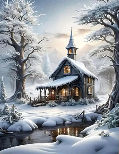 NYSDYSMYX Schnee Malen Nach Zahlen Erwachsene,Paint by Numbers Adult,Cheerful Painting,Diy Handgemalt Kreativ Bastelset für Geschenk Heimdekoration. (Schneehütte) von NYSDYSMYX