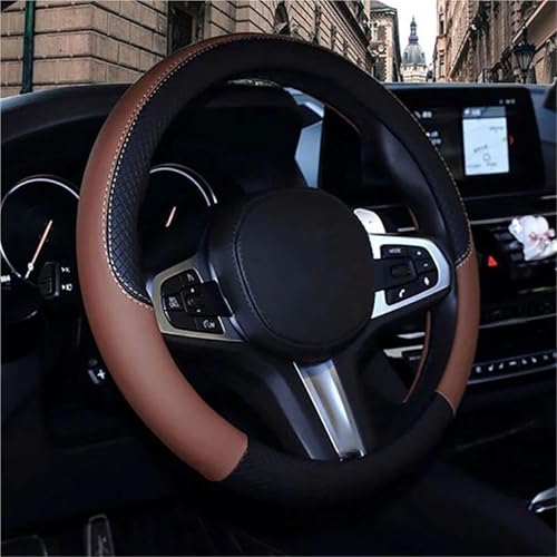 NYSQOFMB Lenkradschutz Lederstreifen Sportliches Auto Ohne Innenrand Lenkradbezug Autozubehör Passend Für 14.5–15 Zoll Lenkrad Abdeckung(Black Coffee) von NYSQOFMB