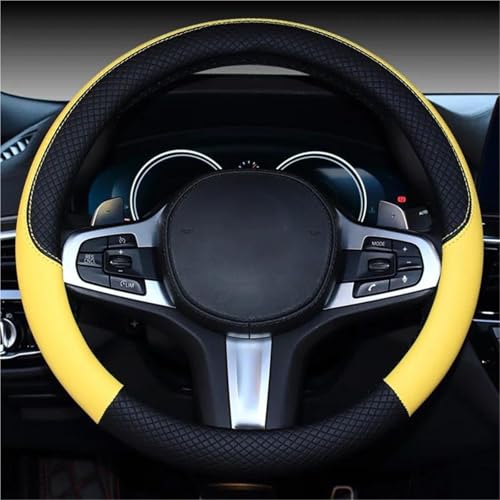NYSQOFMB Lenkradschutz Lederstreifen Sportliches Auto Ohne Innenrand Lenkradbezug Autozubehör Passend Für 14.5–15 Zoll Lenkrad Abdeckung(Black Yellow) von NYSQOFMB