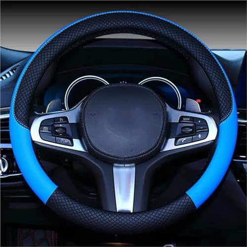 NYSQOFMB Lenkradschutz Lederstreifen Sportliches Auto Ohne Innenrand Lenkradbezug Autozubehör Passend Für 14.5–15 Zoll Lenkrad Abdeckung(Schwarz Blau) von NYSQOFMB