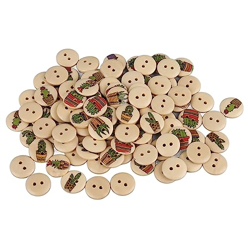 100 Stück gemischte Druck Holzknöpfe 2 Löcher runde dekorative Knöpfe Holznähung Handwerk (Log Color Cactus) von NYSUZHOUJI