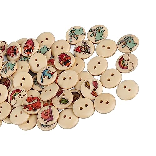 100 Stück gemischte Druck Holzknöpfe 2 Löcher runde dekorative Knöpfe Holznähung Handwerk (Log Color Cartoon Forest Animals) von NYSUZHOUJI