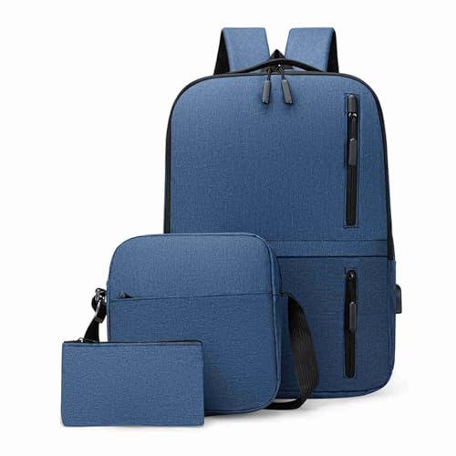 Herren Business Bag Set USB -Hochkapazität Laptop -Rucksack Doppel -Umhängetasche für Jungen Reisen Rucksack grau schwarzblau (Blau) von NYSUZHOUJI
