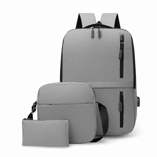 Herren Business Bag Set USB -Hochkapazität Laptop -Rucksack Doppel -Umhängetasche für Jungen Reisen Rucksack grau schwarzblau (Grau) von NYSUZHOUJI