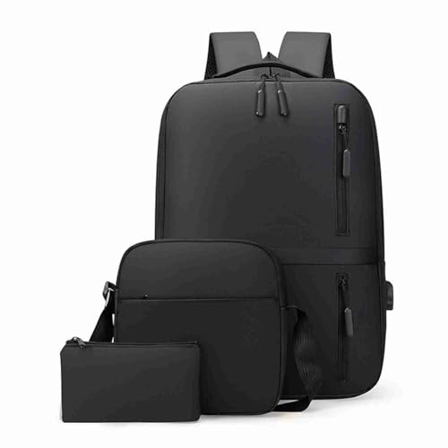 Herren Business Bag Set USB -Hochkapazität Laptop -Rucksack Doppel -Umhängetasche für Jungen Reisen Rucksack grau schwarzblau (Schwarz) von NYSUZHOUJI