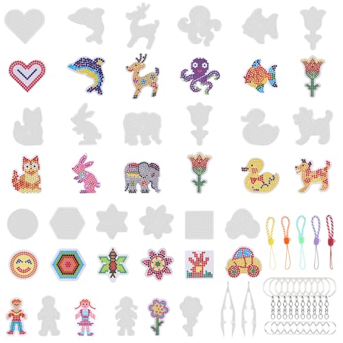 20 Stück Bügelperlen Platten, Transparente 5 mm Kunststoff-Perlenplatte mit Zubehör, Bügelperlen Glitzer Perlenbrett für Geburtstagsgeschenk, Halloween-Geschenk, Geschenk zum Kindertag(D) von NYTGAH