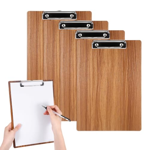 4 Stück Klemmbrett A4, Bürohelfer Klemmmappe aus Holz, Klemmbretter set mit Metallclip, für Arbeit Zeichnen, Clipboard, Schreibplattel, Business, Baustelle(Kirschholz) von NYTGAH