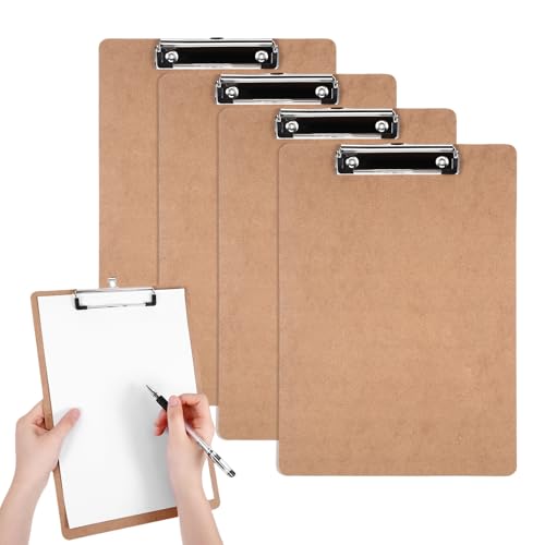 4 Stück Klemmbrett A4, Bürohelfer Klemmmappe aus Holz, Klemmbretter set mit Metallclip, für Arbeit Zeichnen, Clipboard, Schreibplattel, Business, Baustelle (Kraftpapier) von NYTGAH