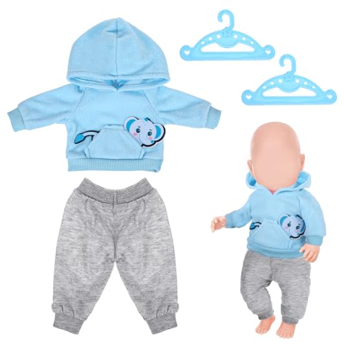 Baby Puppen Kleidung 43 cm-Puppenkleidung Set mit Elefanten-Hoodie +1 Graue Hose+1 Paar Weiße Socken+1 Kleiderbügel,Puppenzubehör für Baby Puppen(Blau) von NYTGAH