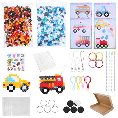 Bügelperlen Platten Kit, Inklusive 1000 Große Bügelperlen, mit Aufhängezubehör und Aufklebern, Verkehrsserie Steckperlen Platten für Geburtstagsgeschenk, Weihnachtsgeschenke,Schmuckperlen & Zubehör von NYTGAH
