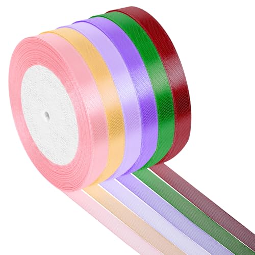 Geschenkband Breit in 6 Farben,10 mm x 22,8 Meter,Polyester Satinband,Breites Farb Schleifenband,Stoffband Set für Blumensträuße,Hochzeitsdekorationen,Geschenkverpackungen,Basteln Bänder(1cm) von NYTGAH