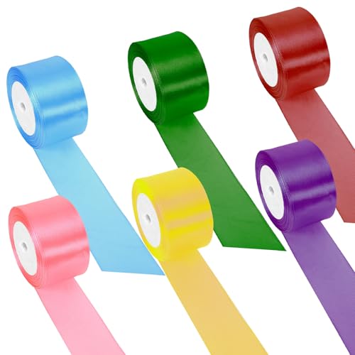 Geschenkband Breit in 6 Farben,50 mm x 22,8 Meter,Polyester Satinband,Farb Schleifenband,Stoffband Set für Blumensträuße,Hochzeitsdekorationen,Geschenkverpackungen,Basteln,Bänder(5cm) von NYTGAH