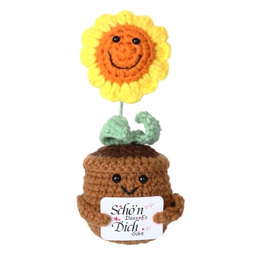 Pocket Hug Positive Sonnenblume Glücksbringer,Dankeschön Geschenke,Kreativ Stricken Wolle Mutmacher Geschenk,Danke Dass du mir Beim Wachsen Geholfen Hast,Erntedank Geschenk für Freunde und Familie von NYTGAH