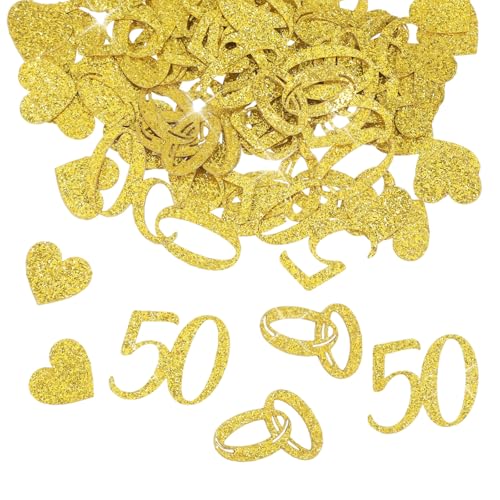 Tischdeko Goldene Hochzeit Deko-200 Streudeko Hochzeit, Funkelnde Konfetti Mit Ring,Nummer 50 und Herzmotiv Geeignet für,50. Jahrestag Goldenes Hochzeitsgeschenk von NYTGAH