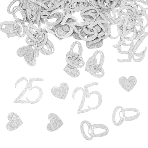 Tischdeko Silberhochzeit Deko-200 Streudeko Hochzeit, Funkelnde Konfetti Mit Ring,Nummer 25 und Herzmotiv Geeignet für,25 Jahre Silberhochzeit Geschenk von NYTGAH