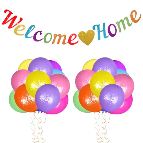 Willkommen Zuhause Dekoration,Enthält 1 Willkommenskranz und 20 Bunte Naturlatexbälles,Welcome Home Baby,Geeignet für Home Decor,Hochzeiten,Babygeburten,Einweihungsparty,Familienfeiern(Englisch) von NYTGAH