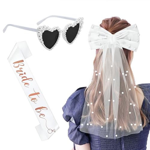 NYZQIW 3 Stück JGA Accessoires Frauen, Weiße JGA Schleier Braut, Bride to Be Schärpe, Herz Sonnenbrille Perle, JGA deko frauen, für Junggesellenabschied Brautparty und Hochzeitsfotografie NYZQIW 3 Stück JGA Accessoires Frauen, Weiße JGA Schleier Braut, Bride to Be Schärpe, Herz Sonnenbrille Perle, JGA deko frauen, für Junggesellenabschied Brautparty und Hochzeitsfotografie von NYZQIW