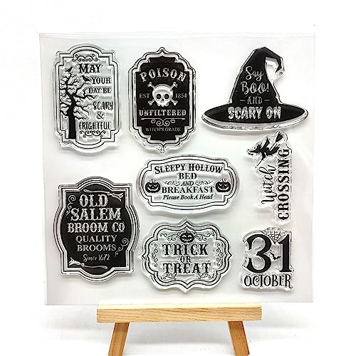 NZJ Happy Halloween Gruseliger klarer Stempel Hintergrund transparenter Silikonstempel Gummistempel für Scrapbook Journal Kartenherstellung 4,3 x 6,3 Zoll von NZJ