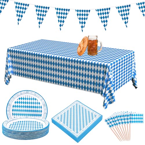 NZZVNZ 83 Stück Oktoberfest Deko Set, 40 Bayernraute Teller mit 40 Bayrische Servietten, Bayern Wimpelkette, Tischläufer und Oktoberfest Zahnstocher Flaggen Oktoberfestdeko für Bier Festival München NZZVNZ 83 Stück Oktoberfest Deko Set, 40 Bayernraute Teller mit 40 Bayrische Servietten, Bayern Wimpelkette, Tischläufer und Oktoberfest Zahnstocher Flaggen Oktoberfestdeko für Bier Festival München von NZZVNZ