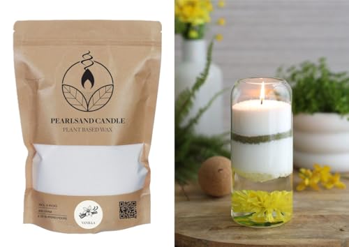 NaDeco Kerzensand mit Duft und Docht, 400g, in 7 Farben & Düfte, 400g, DIY Set | Duft-Wachsgranulat | Pflanzliches Kerzenwachs | Wiederverwendbar | Duftkerzen selber Machen, Farbe:Vanille von NaDeco