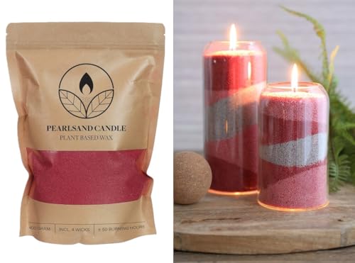 NaDeco Kerzensand mit 4 Dochten, 400g, wählbar in 7 Farben, DIY Set | Wachsgranulat | Pflanzliches Kerzenwachs | Kerzen selber Machen | Kezenwachs-Perlen mit Docht, Farbe:Bordeaux von NaDeco
