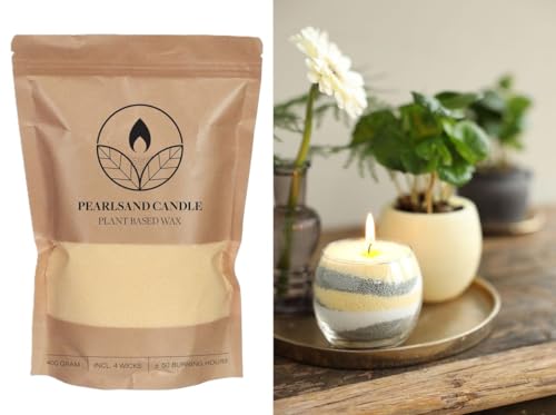 NaDeco Kerzensand mit 4 Dochten, 400g, wählbar in 7 Farben, DIY Set | Wachsgranulat | Pflanzliches Kerzenwachs | Kerzen selber Machen | Kezenwachs-Perlen mit Docht, Farbe:Creme | Beige von NaDeco