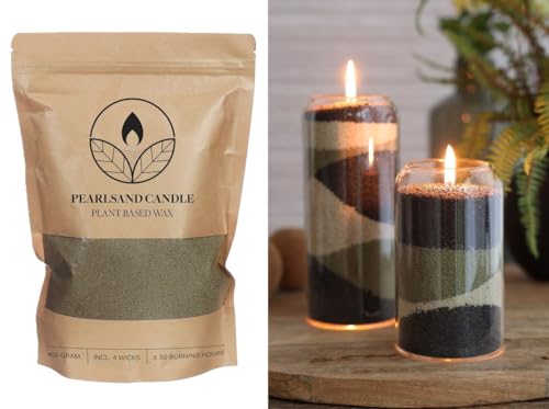NaDeco Kerzensand mit 4 Dochten, 400g, wählbar in 7 Farben, DIY Set | Wachsgranulat | Pflanzliches Kerzenwachs | Kerzen selber Machen | Kezenwachs-Perlen mit Docht, Farbe:Moosgrün NaDeco Kerzensand mit 4 Dochten, 400g, wählbar in 7 Farben, DIY Set | Wachsgranulat | Pflanzliches Kerzenwachs | Kerzen selber Machen | Kezenwachs-Perlen mit Docht, Farbe:Moosgrün von NaDeco