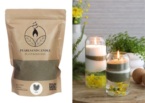NaDeco Kerzensand mit Duft und Docht, 400g, in 7 Farben & Düfte, 400g, DIY Set | Duft-Wachsgranulat | Pflanzliches Kerzenwachs | Wiederverwendbar | Duftkerzen selber Machen, Farbe:Kiefer von NaDeco