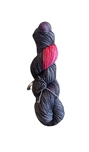 Sockenwolle Superfine handgefärbt - schwarz-grau mit pink, 75% Schurwolle / 25% Polyamid - Australische Schurwolle 22 Mikron 100 g ca 400 m von NaRoKnit