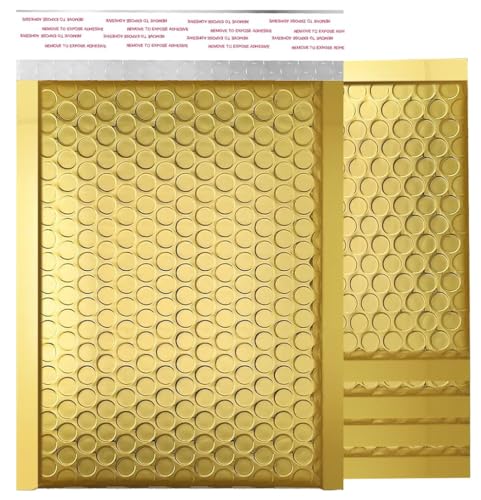 NaXew Luftpolsterumschläge, A5, leicht abziehbar, Luftpolster-Versandtaschen, Luftpolsterumschlag, gepolsterte Schutzverpackung, 152 x 229 cm (Gold A5, 10 Stück) von NaXew