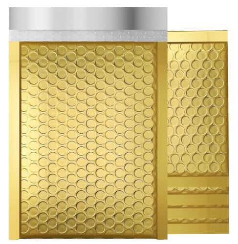 NaXew Luftpolsterumschläge, A6, leicht abziehbar, Luftpolster-Versandtaschen, Luftpolsterumschlag, gepolsterte Schutzverpackung, 100 x 165 cm (Gold A6, 10 Stück) von NaXew
