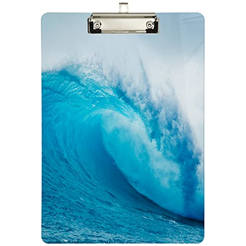 Naanle 3D Schönes blaues Ozeanwellen-Acryl-Klemmbrett, A4, Standardgröße, silberfarbenes Klemmbrett, dekorativ für Studenten, Büro, Schule, Krankenschwestern (31,8 x 22,9 cm) von Naanle
