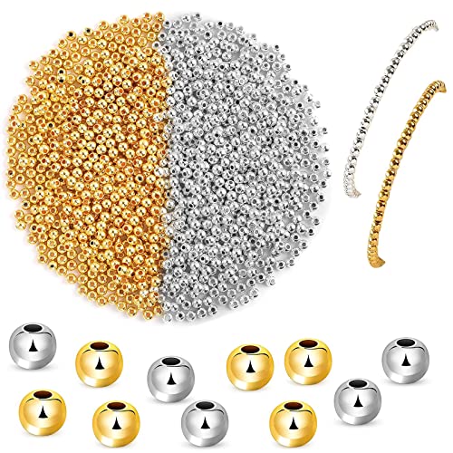 1200 Stücke Glatte Runde Perlen, 4 mm Kleine Abstandhalter Perlen, Runde Perlen Spacer Beads CCB Lose Perlen, für Armband Halskette Schmuck Ohrringe Handwerk DIY(Gold, Silber) von Naapesi