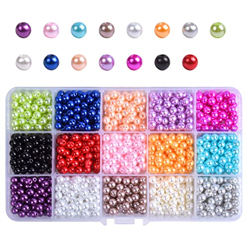 1500 Stück Perlen Bunt, 15 Farben Harz Glasperlen, Bastelperlen Runde Beads Gemischte, Kunstperlen mit Löchern zum Auffädeln, für DIY Schmuckherstellung, Armbänder, Halsketten Basteln - 6mm von Naapesi