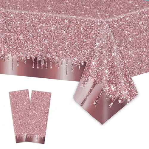 2 Stück Rosa Pailletten Tischdecke, 137x274 cm Rechteckige Glitter Tischdecke, Rosegold Folientischdecke Einfach zu Säubern, Party Tischtuch für Valentinstag, Geburtstagsfeier, Heimparty von Naapesi