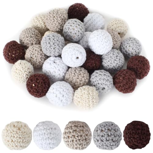 20 mm Holzkugeln mit Loch – Perlen für Armbänder, Pony Beads und DIY-Schmuckzubehör – Perlen Set in Grau, Weißbeige, Weiß, Braun, Hellgrau – Holzperlen zum Basteln (Je 6) von Naapesi